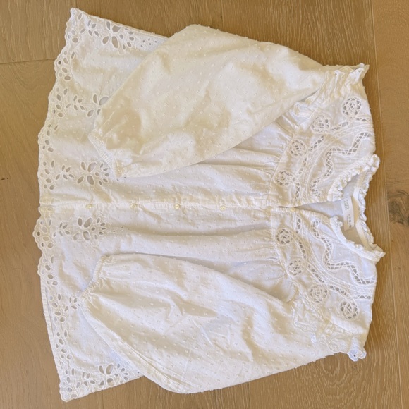 Zara Kids white Embroidered Swiss Dot Ruffled Blouse size 11-12 - Picture 7 of 8